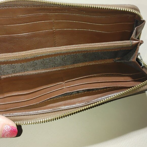 Michael Kors Jet Set Large Zip-Around Wallet Monogram Brown & Tan Canvas Leather - Picture 4 of 8